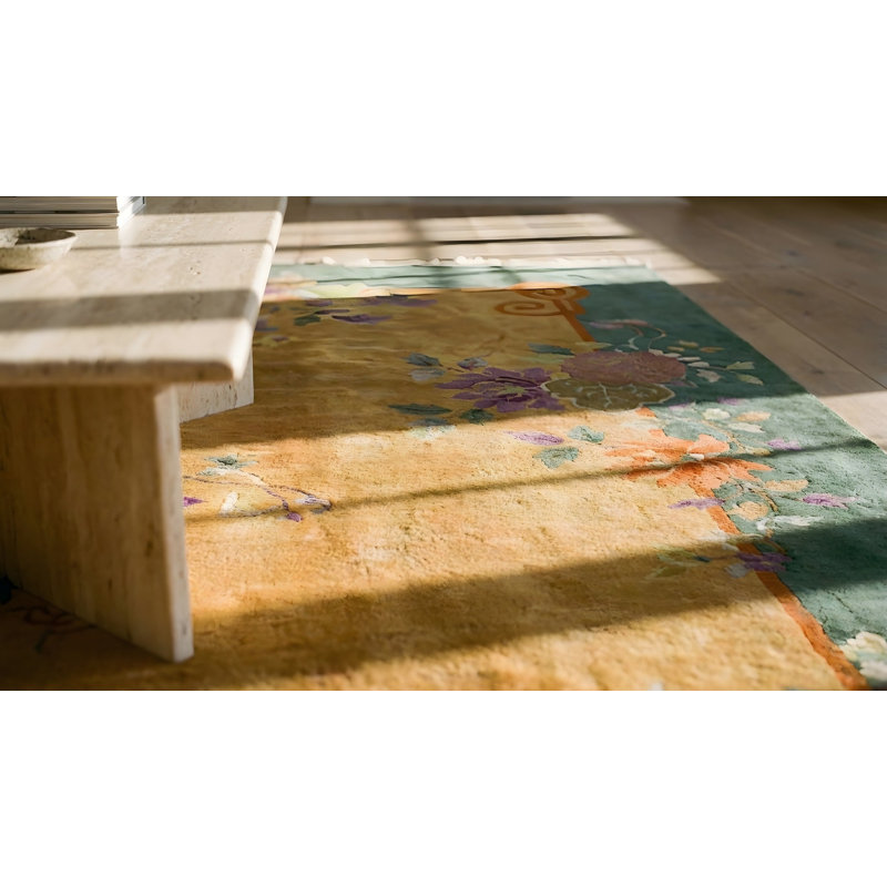 Light Yellow Gold Color Antique Decorative Chinese Deco Area Rug