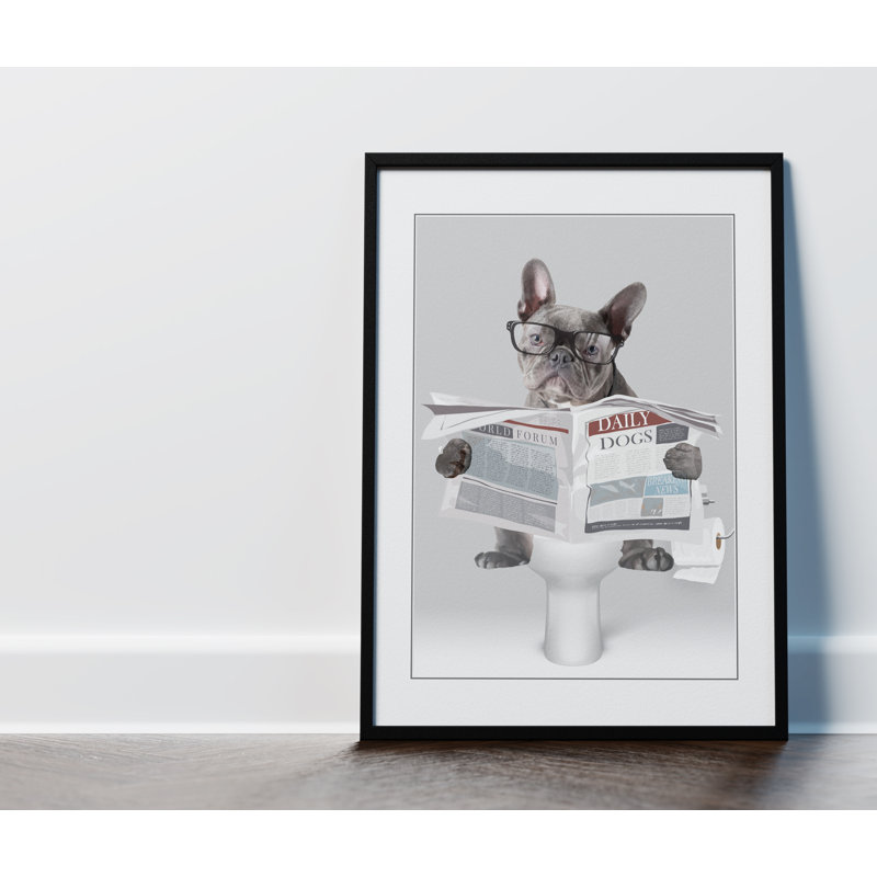 Framed French Bulldog On The Toilet Bathroom Picture Frame Art Prints - Single Picture Frame Print