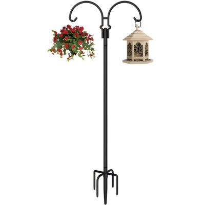 Outdoor Double Shepherds Hook With 5 Prong Base, 76 Inch Adjustable Heavy Duty Two Sided Bird Feeder Pole Stand, 1 Pack