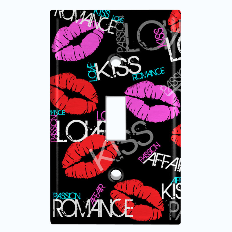 Couvercle de prise de courant en métal (Love Kiss - noir - interrupteur simple)