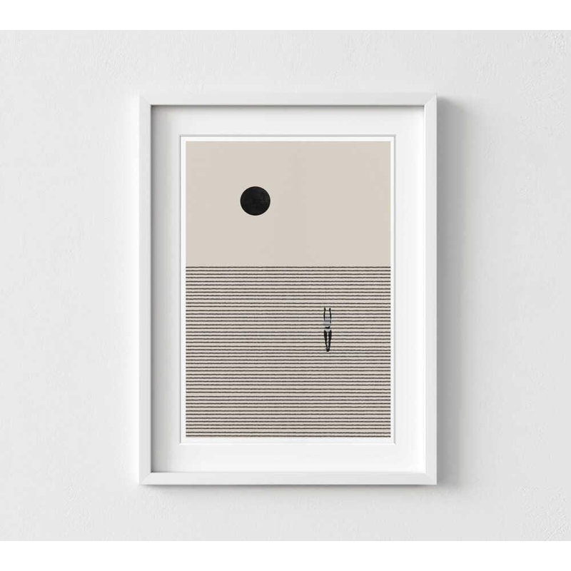 «Minimalist Sun & Lines», reproduction d'art abstrait contemporain, H 24 po x l 18 po, Impression encadrée avec passe-partout