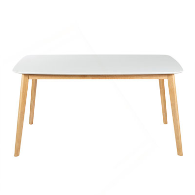 Exquisite Mid - Century Inspired Dining Table With Rubberwood Legs And Faux Wood Tabletop, Perfect For Elevating Your Lounge Space