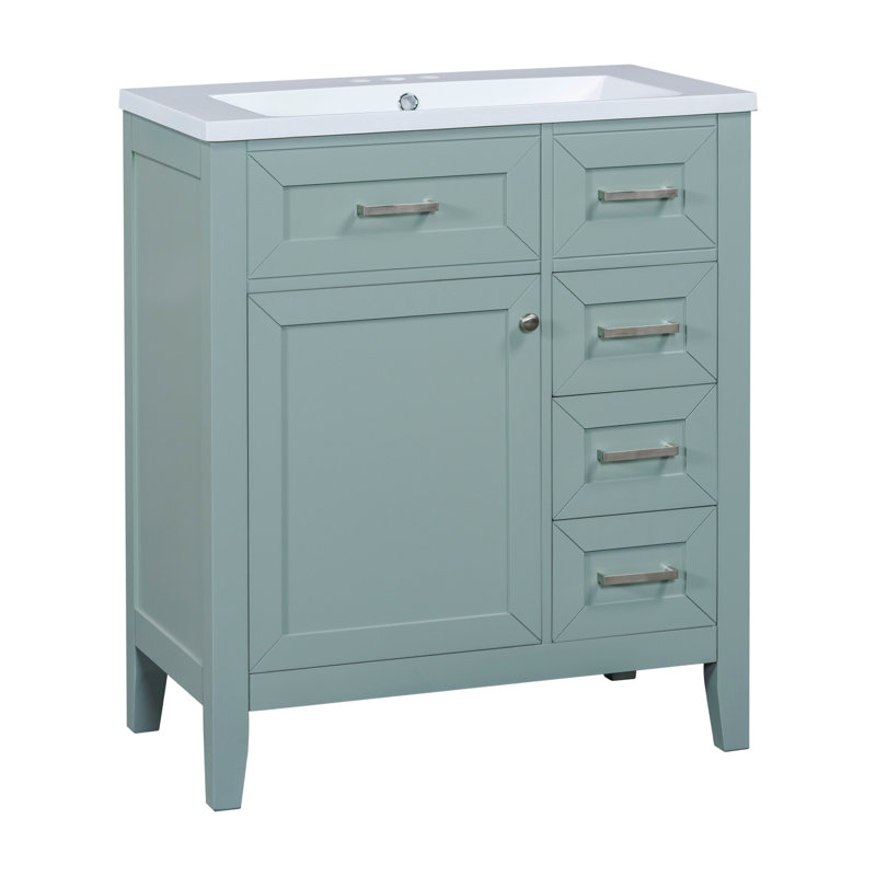 Meuble-lavabo de 30 po avec lavabo et système d'unité de rangement. Décor moderne. Bois massif et lavabo en céramique lisse. Assemblage requis. Étanche. Teinture - cloison.