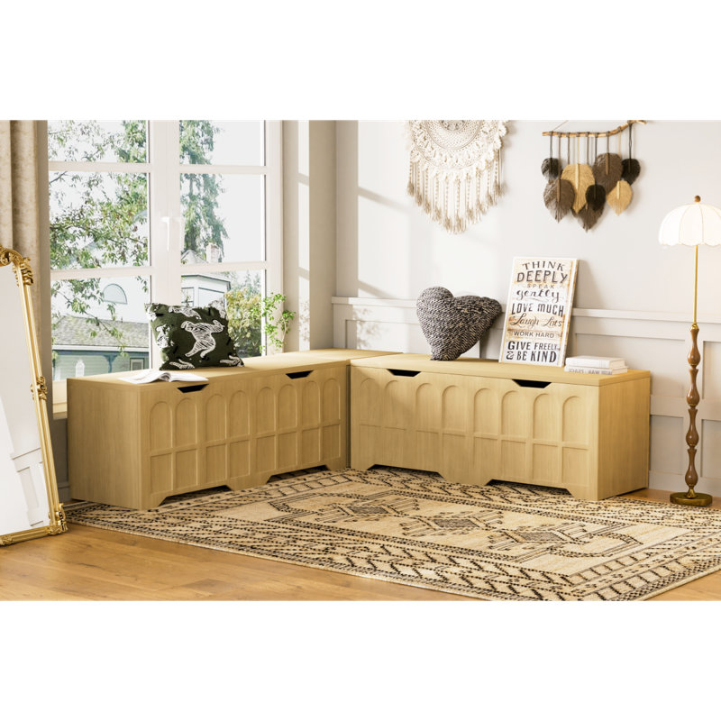 3-Piece L-Shaped Multifunctional Storage Bench With Padded Shoe Bench, Serves As A Kitchen Corner Stool, Toy Storage Box, Or Reading Nook Seat, Natural Color, 63"D X 63"W X 19.1"H