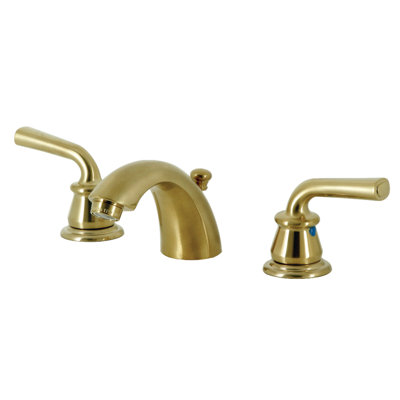 Kingston Brass Restoration Two-Handle 3-Hole Deck Mount Mini-Widespread Bathroom Faucet with Plastic Pop-Up