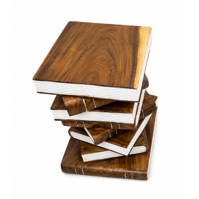 Hand-Carving Solid Wood Stack of Books Side Table & Accent Pedestal Stool