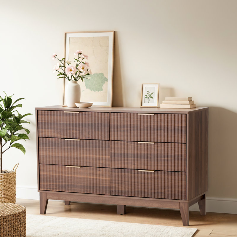 Commode double 6 tiroirs l 47,2 po, Noyer