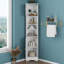 Armoire de rangement d'angle, haute avec 2 portes et 3 tablettes, tablettes réglables, tablette ouverte pour la salle de bain, la cuisine et le salon-1223092894