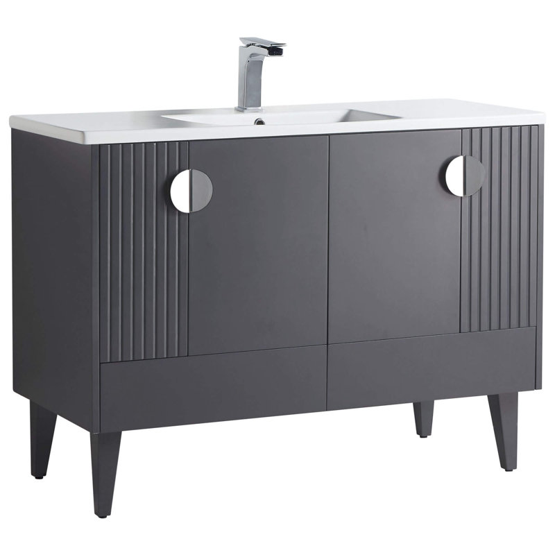 Ensemble de meuble-lavabo simple 48 po Saimah, Gris roche, Chrome poli