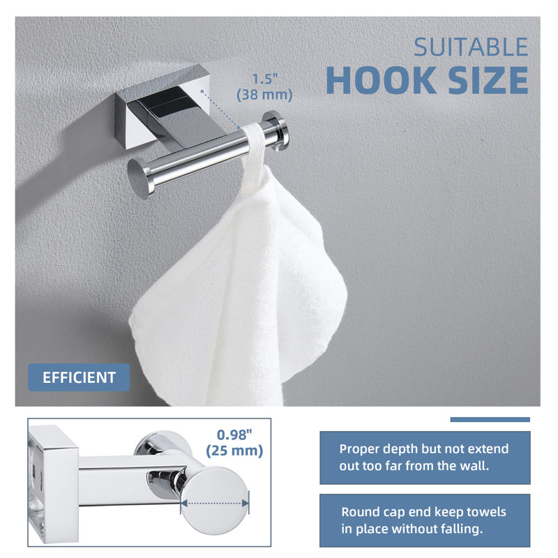 Crochet mural double en acier inoxydable SUS304, Chrome chrome