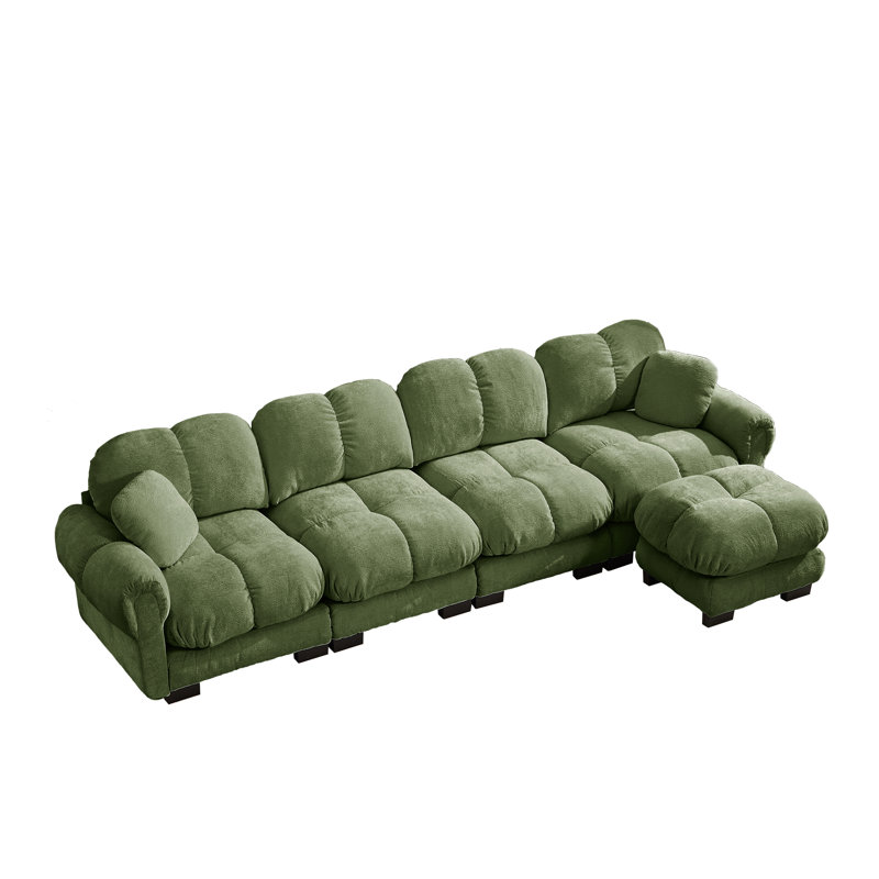 Ensemble de canapé modulaire surdimensionné en chenille avec coussins et 1 repose-pieds, vert sauge, 1 repose-pieds