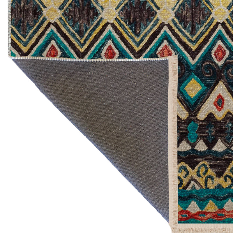 Tapis décoratif multicolore à rayures bleues, Rectangle 3 pi 10 po x 4 pi 11 po