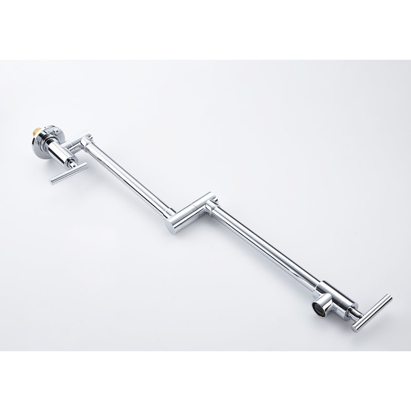 Folding Kitchen Pot Filler, Wall Mounted, 360 Rotation, Brass Construction, Plating, Double Handle Function For Quiet And Smooth Water Flow, Function, Coating
