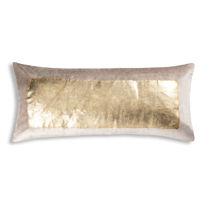 Verona Rectangular Velvet Pillow Cover & Insert, Beige/Gold