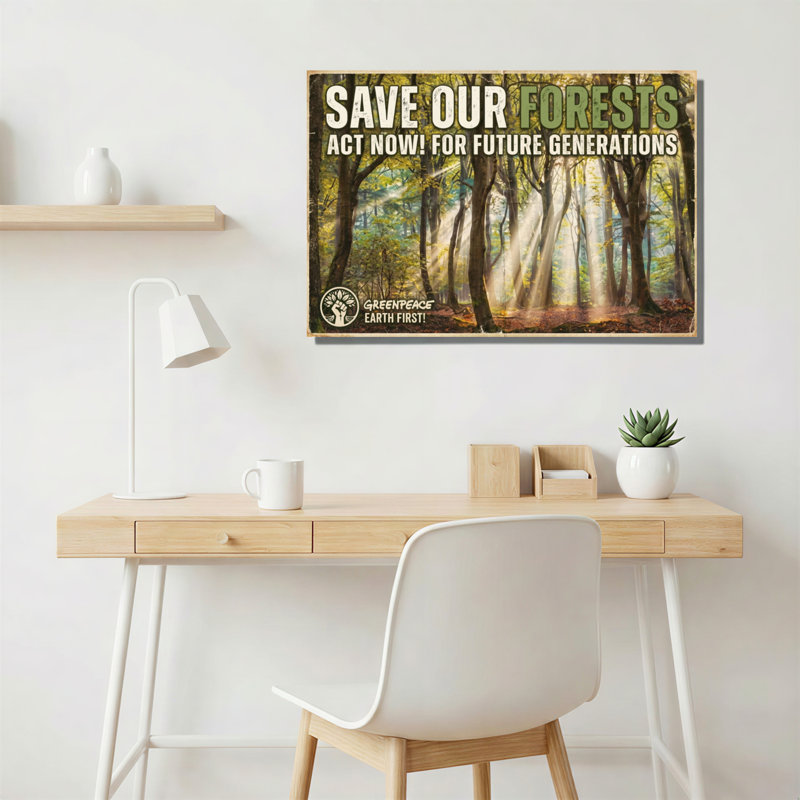 Sauver nos forêts, impression sur toile tendue à l'huile sur toile Greenp Peace, H 12 po x l 18 po