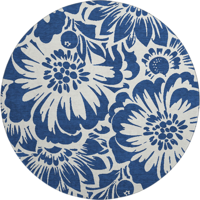 Premium Machine Washable Cerrito AMF551 Navy Rug, Round 8'