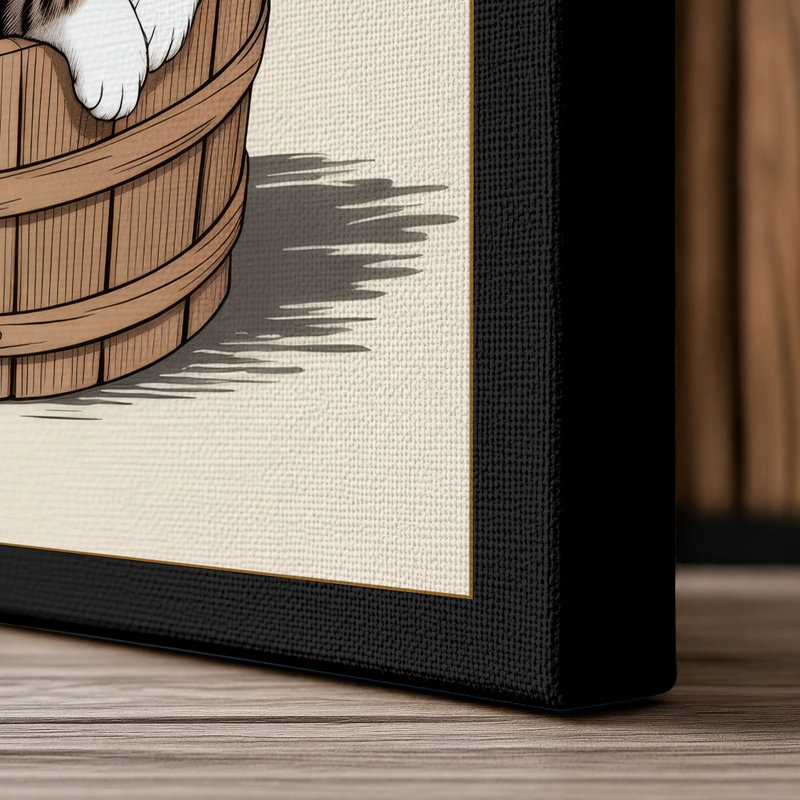 Cat in Bloom Japandi - Wrapped Canvas, 30x20 - 76.2 x 50.8 cm, Black Border