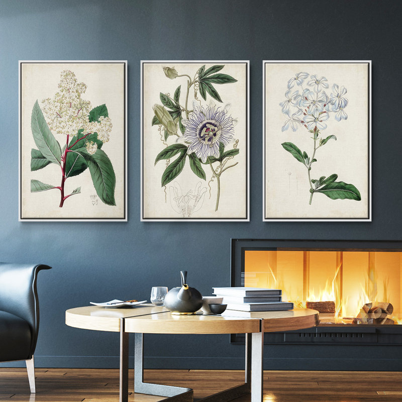 Garden Gems VII, ensemble de 3 toiles encadrées, H 40 po x l 78 po, Cadre blanc