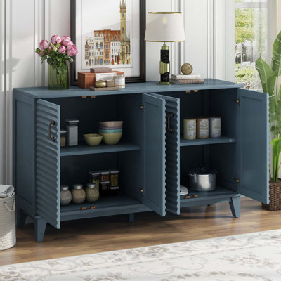 Buffet à 4 portes avec tablettes réglables et poignées en métal pour la cuisine, le salon et la salle à manger