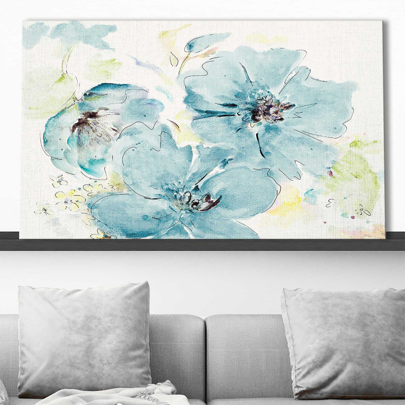 «Nature Inspired in Blue» par Patricia Pinto - Peinture, H 18 po x l 30 po x P 1 po, Toile tendue