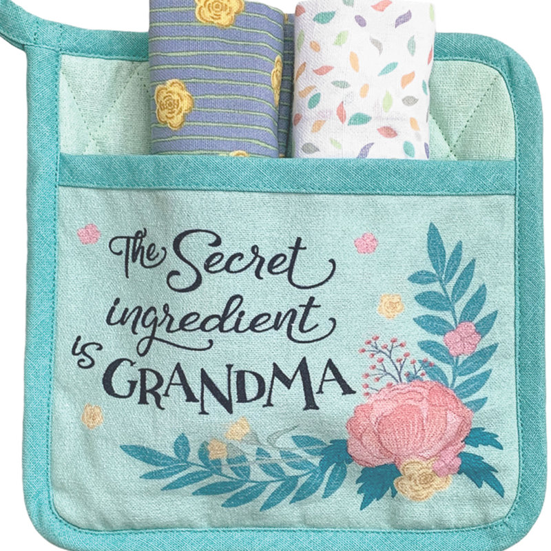 "The Secret Ingredient Is Grandma" 4-Piece Potholder Gift Set