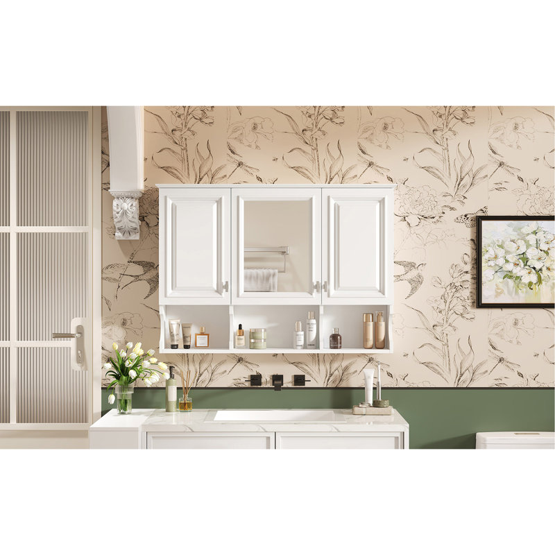 Armoire à pharmacie à miroir avec tablettes ouvertes, rangement mural avec portes et miroir, tablette réglable, armoire de rangement pour salle de bain au-dessus de la toilette