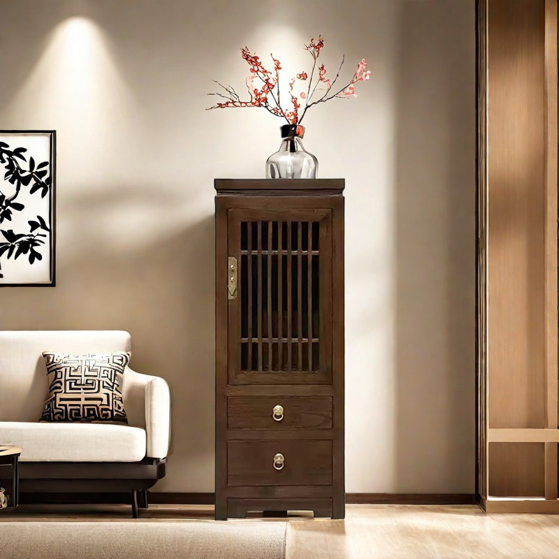 New Chinese Old Elm Zen Accent Cabinet, Walnut