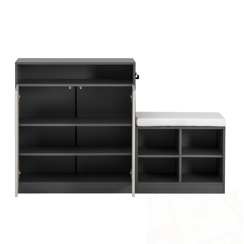 Trelon cabinet with benches, 2 Doors and Adjustable Shelves, Beige+Grey