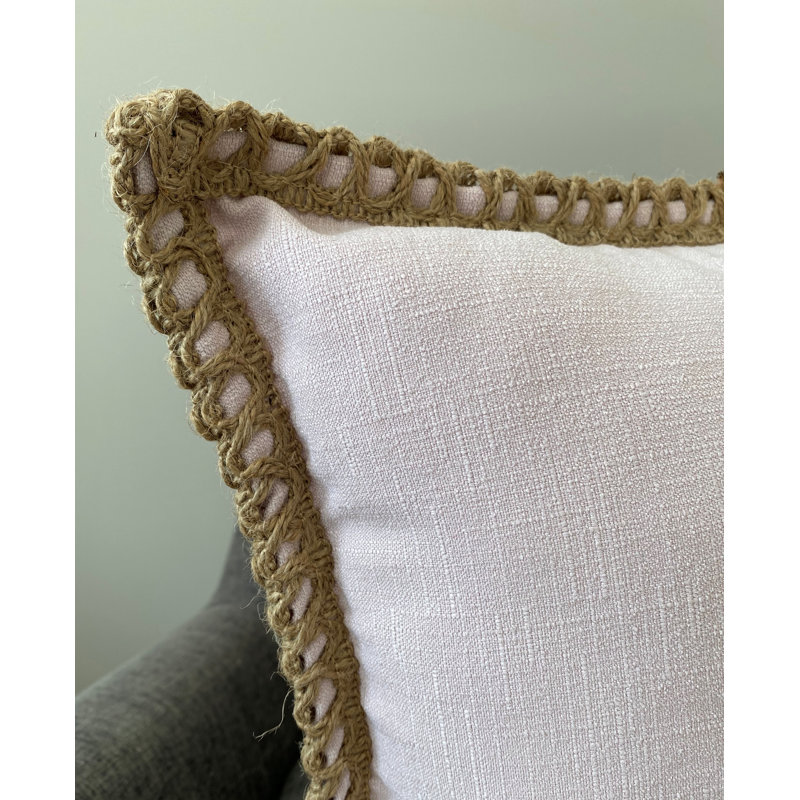 Coussin en jute avec insert ivoire, Rose pâle