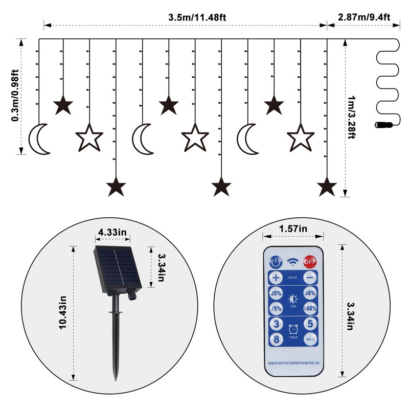 Guirlande solaire à guirlandes lumineuses et luminaires à guirlande lumineuse 11,7 pi