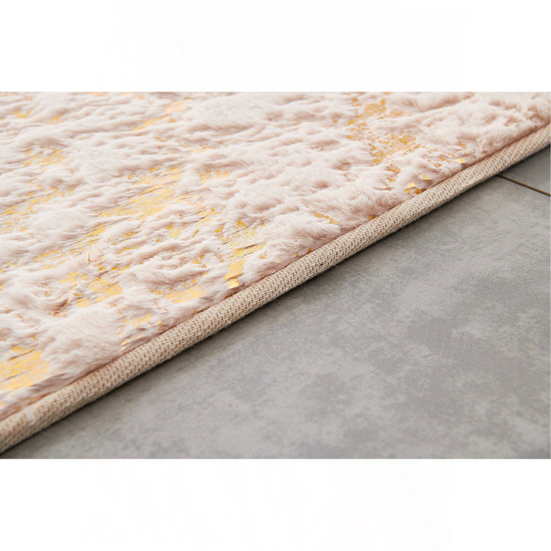 Tapis en fausse fourrure de luxe à motif doré et doré lavable à la machine Luxury, Rectangle 4pi x 6 pi