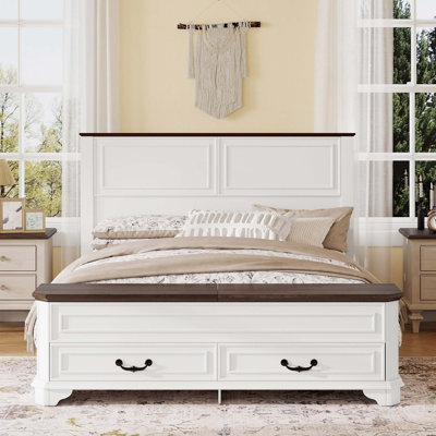 Lit de style campagnard avec banc de rangement et structure en pin