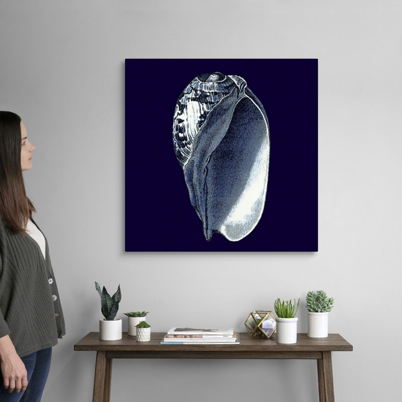 « Indigo shells V » par vision studio-impression, Toile tendue, H 16 po x l 16 po x 1,25 po