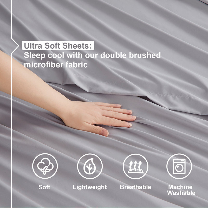 Double Brushed Hotel Luxury Sheet Set with Extra Soft Sheets & Pillowcases, Gray Lavender, Twin XL
