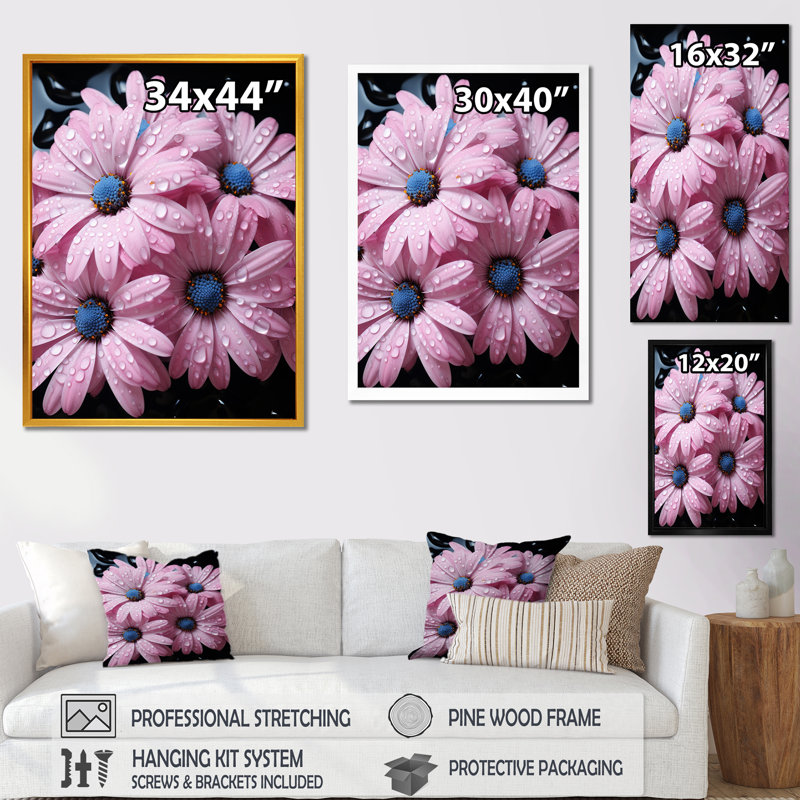 «Blue Daisy Beauty» - marguerites, art mural, H 20 po x l 12 po x P 1 po, Cadre simple noir
