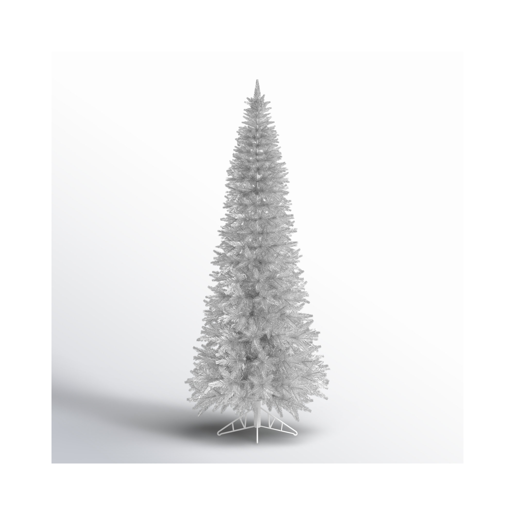 Silver Tinsel Fir Slim Artificial Christmas Tree, 9'