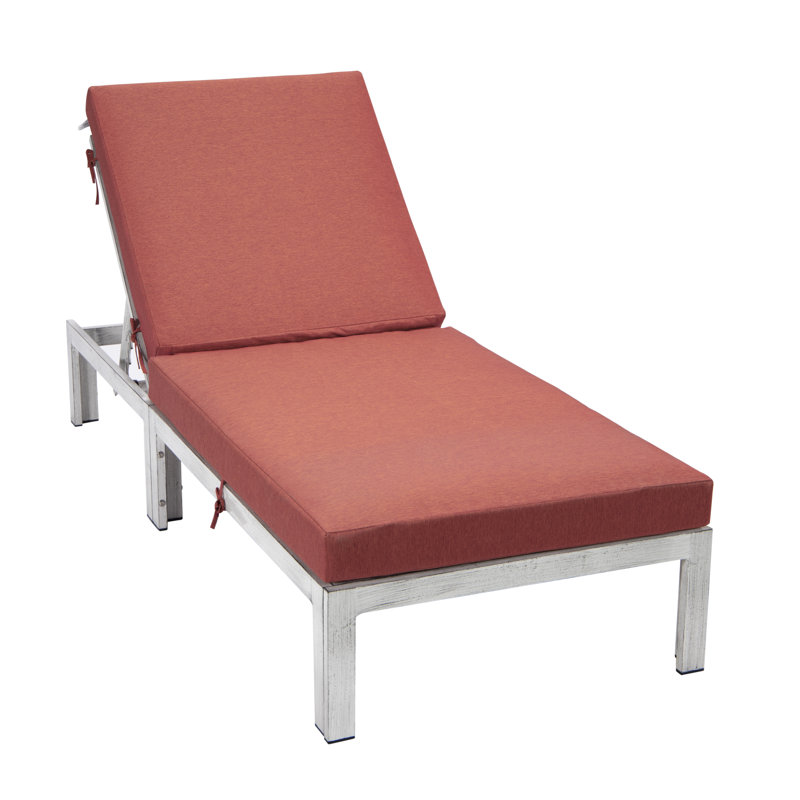 Chelsea Outdoor Metal Chaise Lounge , Cushion Included, Red, Weathered Gray