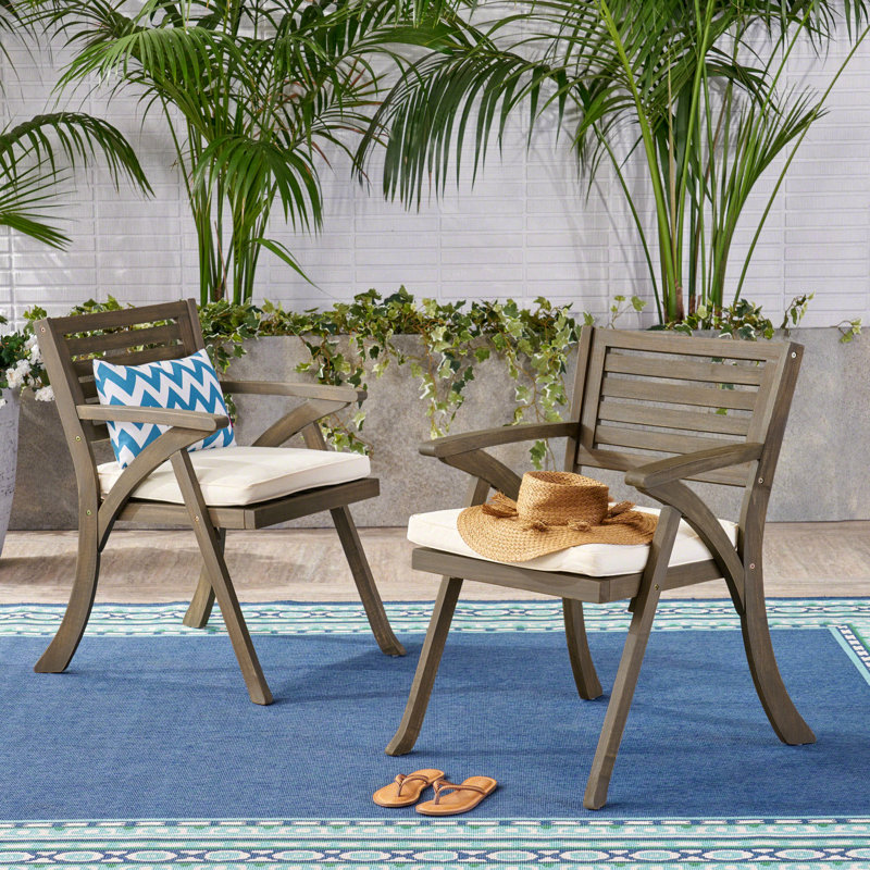 Outdoor Acacia Wood Dining Chair With Cushons, Brown