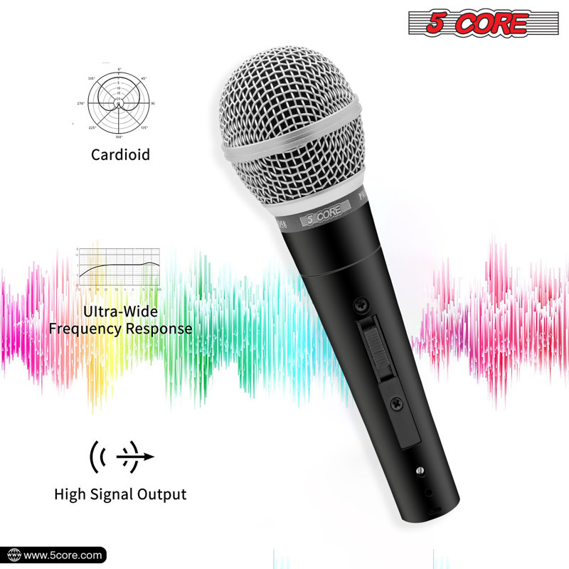 5 Core Microphone Professional Unidirectional Dynamic Neodymium Mic w/ ON/OFF Switch, Cable Clip