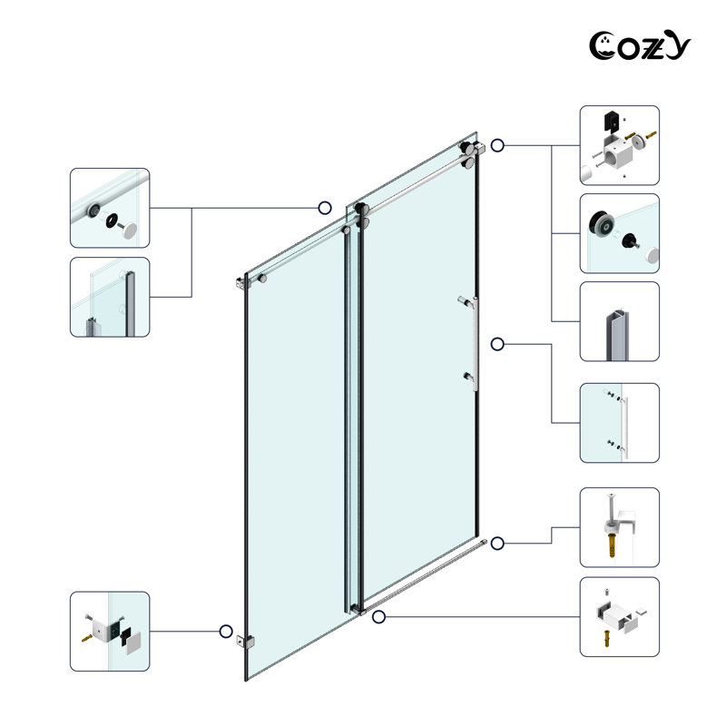 44-49" W x 79" H Frameless Single Sliding Shower Door with 3/8" (10mm) Clear Tempered Glass, Shatter-Resistant Film & Installation Hole Locator - Round Top Rail