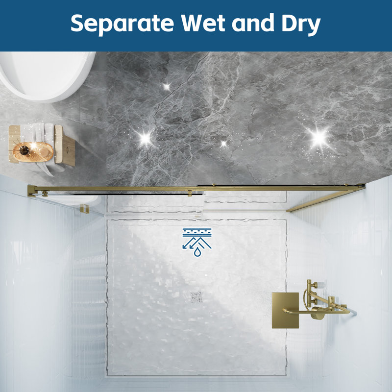 60"W X 60" H Double Sliding Semi-Frameless Tub Door With 1/4"(6mm) Clear Tempered Glass, Brushed Gold