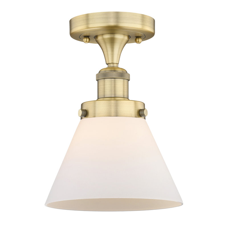 Cone 1 Light Semi-Flush Mount, Brushed Brass, Matte White