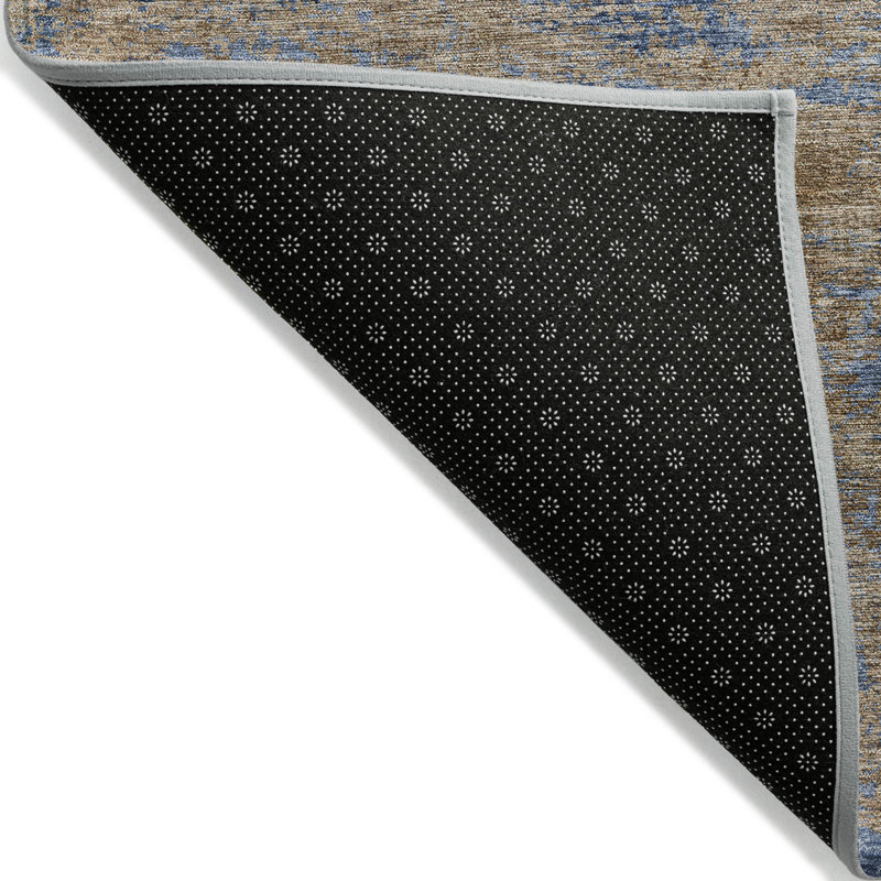 3' X 5' Navy Blue And Brown Abstract Washable Indoor Outdoor Area Rug