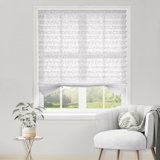 White Emboss Designed Cordless Pleated Paper Shades With Printed Flower Pattern