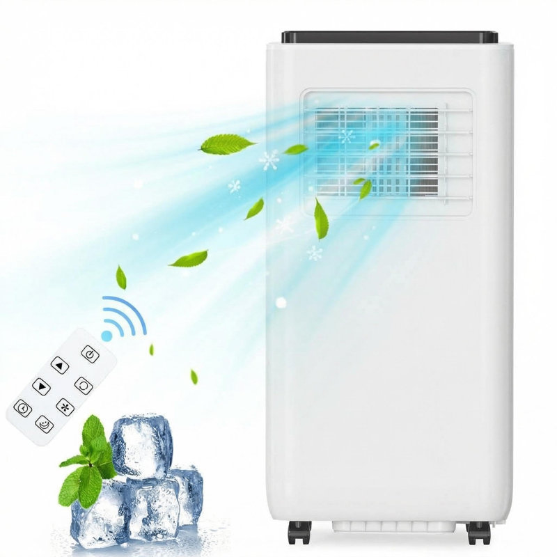 Unité de climatisation portable 8 000 BTU, climatiseur 3-en-1 avec télécommande et minuterie 24H, refroidit, déshumidifie ou ventilateurs, écoénergétique et à faible bruit, couvre jusqu'à 750 pieds carrés. pi.