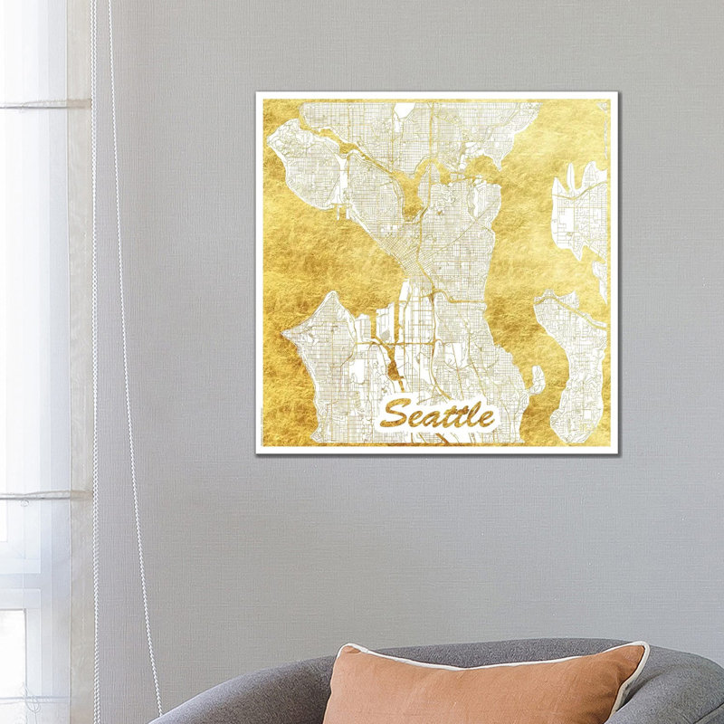 Seattle Leaf Urban Blueprint Map by Hubert Roguski - Wrapped Canvas Painting, 66.04 cm H x 66.04 cm W x 3.175 cm D
