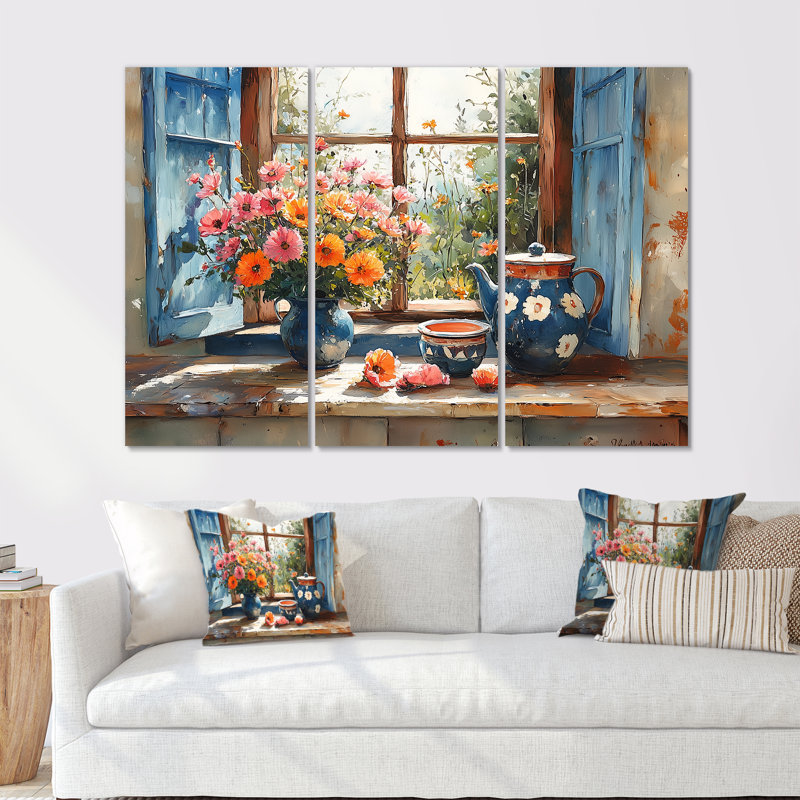 Orange et bleu Boho Pottery Farmhouse Charm - ensemble d'art mural Boho Pottery, Métal métal, H 40 po x l 60 po x P 1 po