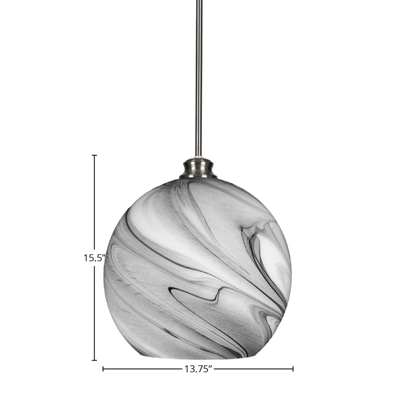 Luminaire suspendu 1 lumière Kimbro, Nickel brossé, H 13,75 po x l 13,75 po x P 13,75 po