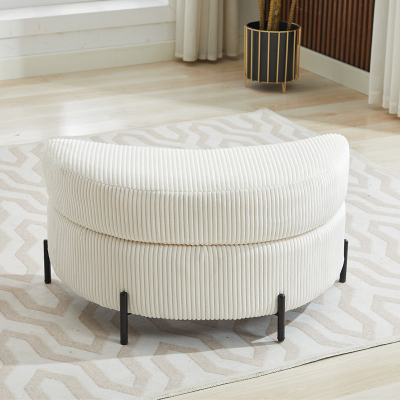 Achorn Upholstered Ottoman, Ivory Corduroy