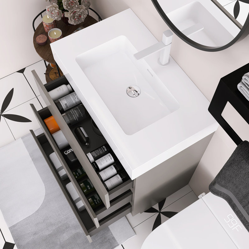 Meuble-lavabo à poser une pièce 30 po, Gris, Blanc